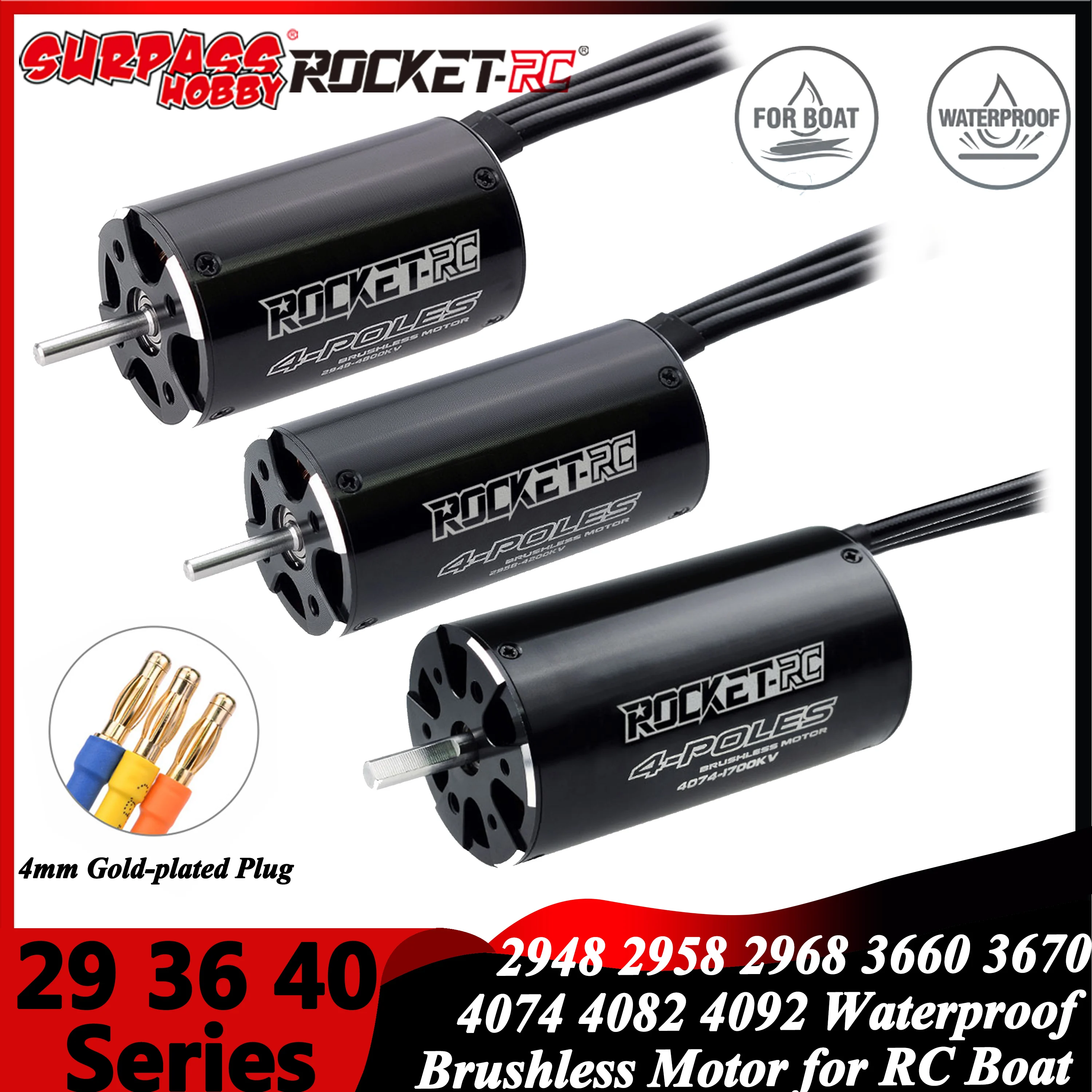 

Surpass Hobby Rocket 2948 2958 2968 3660 3670 4074 4082 4092 4 Pole Brushless Motor for RC Boat Traxxas M41 Catamaran Spartan