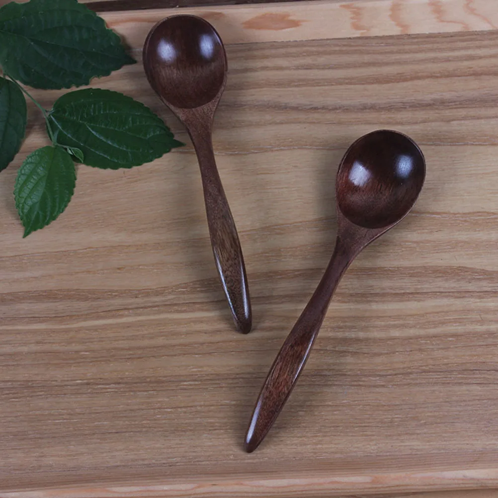 

2 Pcs Wooden Spoon Japanese Style Kids Cutlery Curved Handle Eating Rice Soup Porridge Easy Clean Small Size