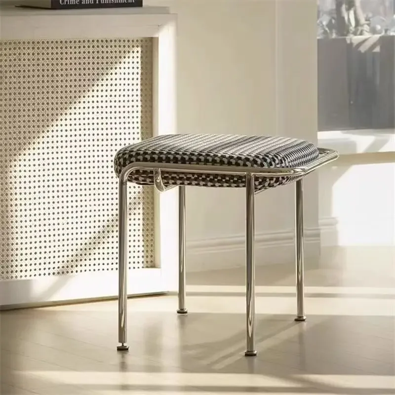 

Modern upholstered dressing stool stainless steel frame soft seat makeup stool bedroom living room