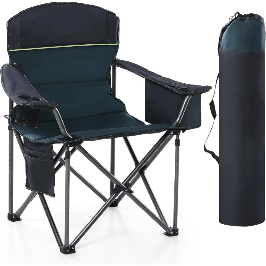 

Heavy Duty Oversized Portable Outdoor Camping Chair with Cup Holder and Cooler Bag Support Foldable Design for Extended Use in