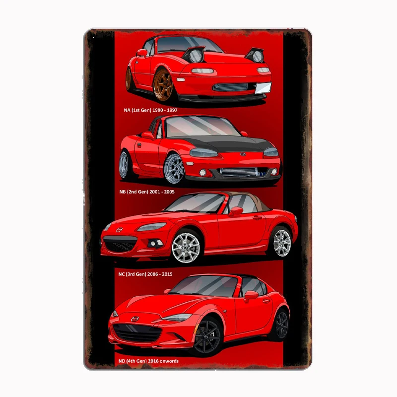 

MX5 Miata Roadster Metal Sign Poster Garage Room Wall Decoration Cinema Living Custom Tin Home Decor