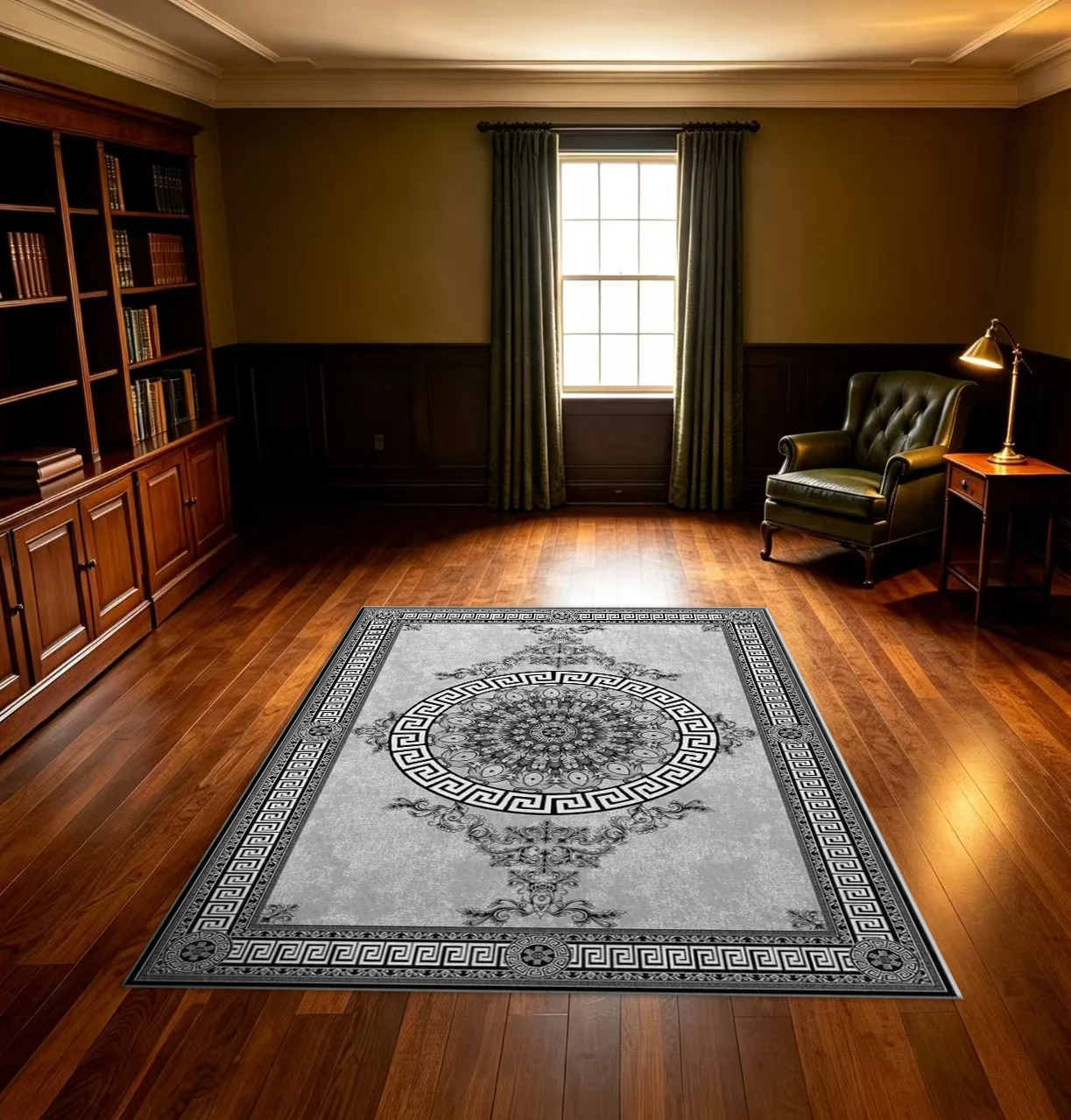 Silver Grey Luxury Mandala Greek Key Area Rug Classic European Living Room Floor Carpet