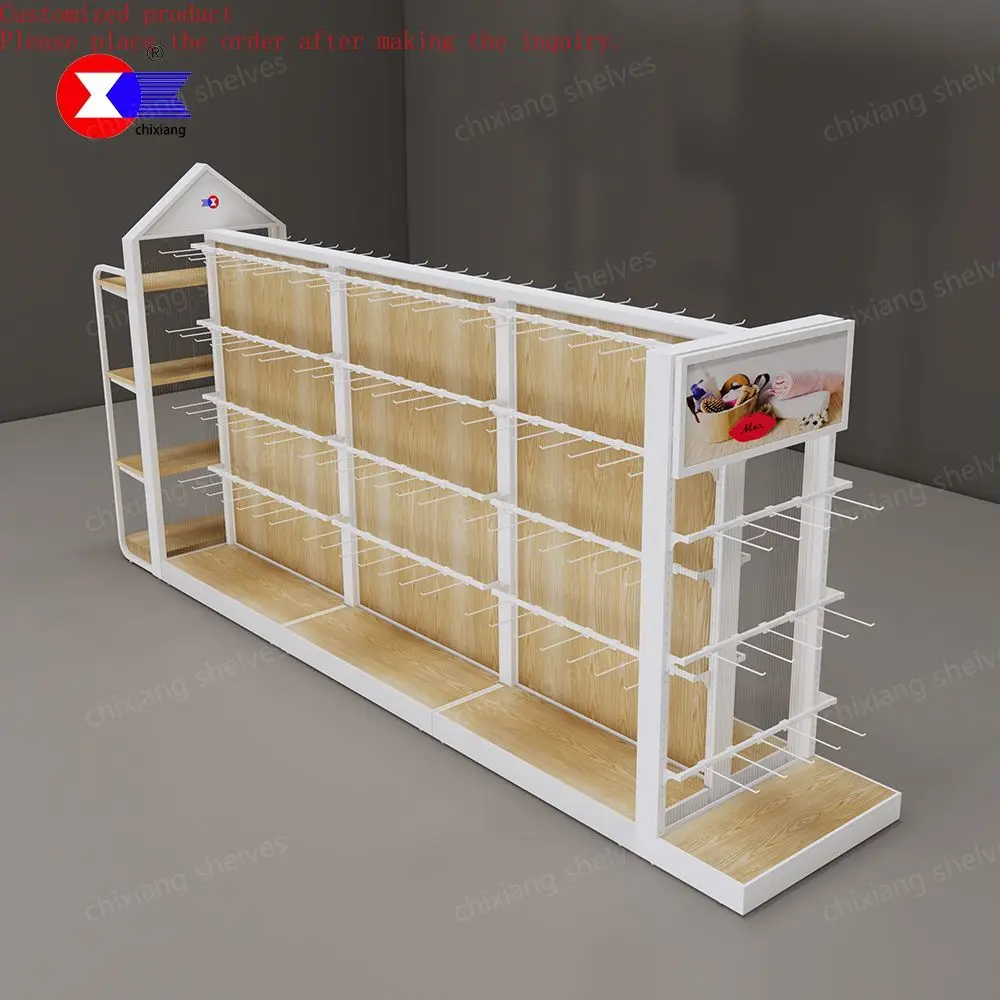 

Custom.Steel and Wood Standard Supermarket Display Shelves Store Item Display Stand