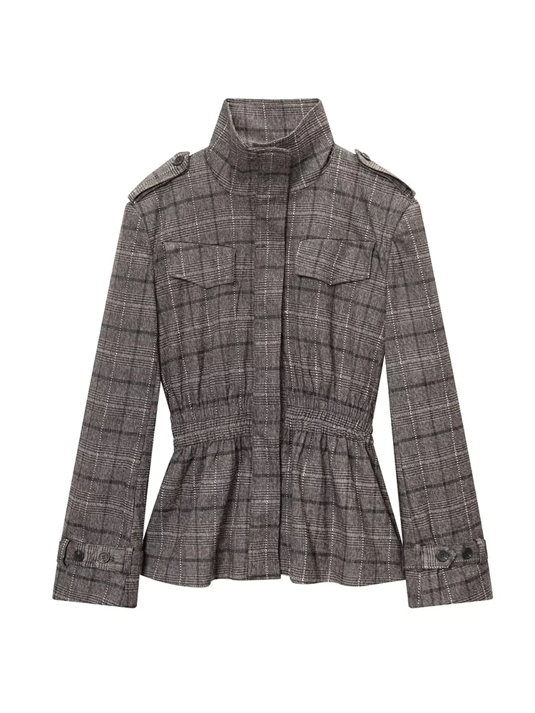 TFMLN, conjunto de pantalones y abrigo a cuadros para mujer, chaqueta Vintage con cuello levantado y cintura informal, traje de pantalones a la moda para Otoño e Invierno 2025