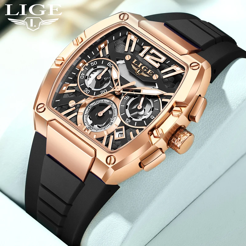 LIGE Fashion Waterproof Men's Watches Casual Quartz Wristwatch Men Sport Silicone Strap Male Luminous Clock Relogio Masculino