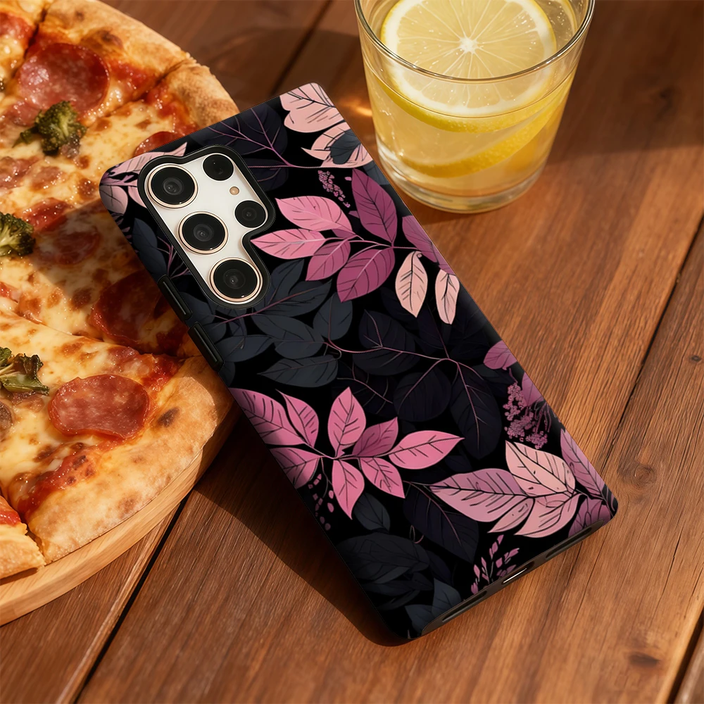 Funda de teléfono de follaje rosa para Samsung Galaxy S25 Ultra S24 S23 Ultra Plus cubierta trasera de doble capa a prueba de golpes
