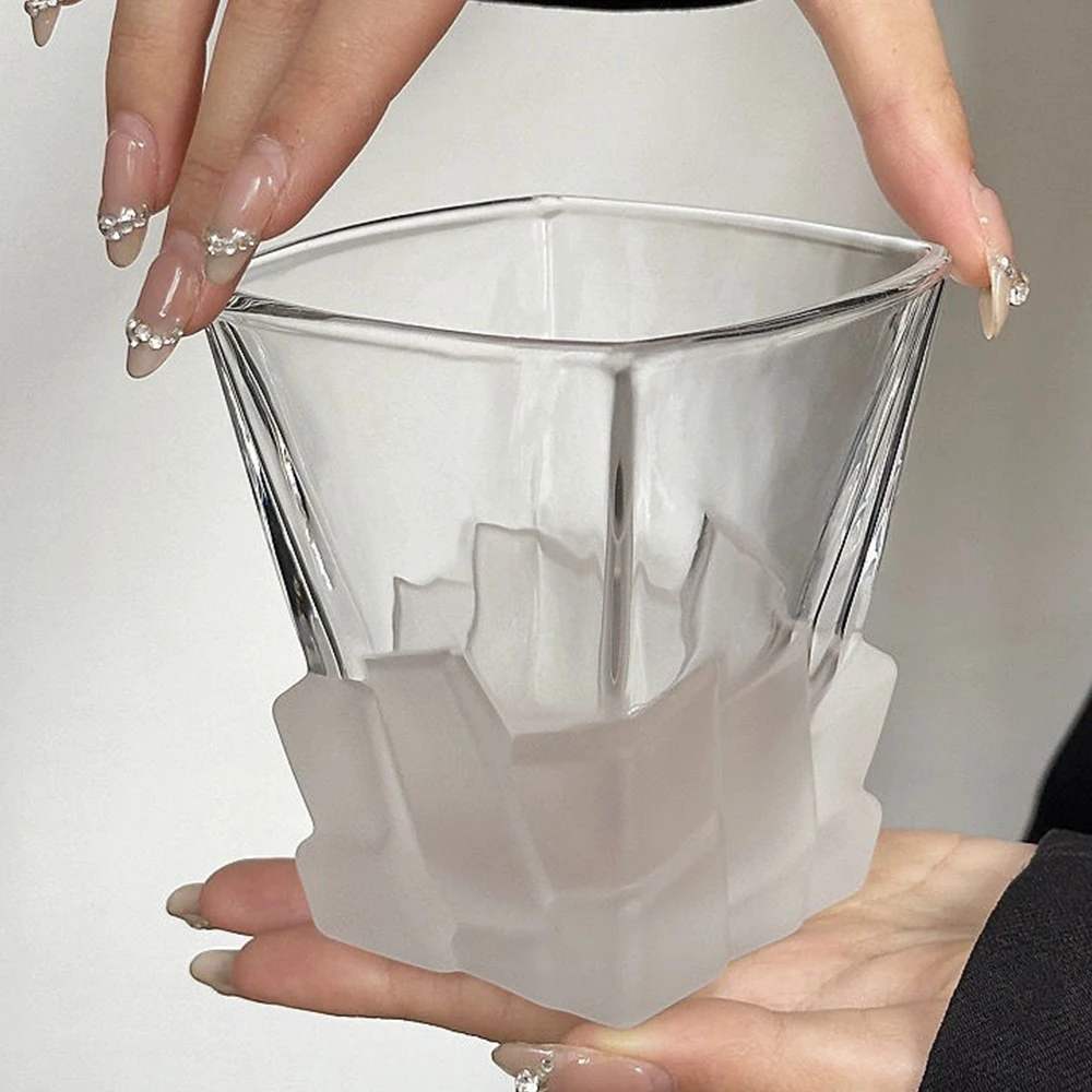 (Can Engrave Logo) 300ml Thickened Frosted Glass Whisky Tumbler With Iceberg Design, Water Cup, Beer Glass, Milk Cup