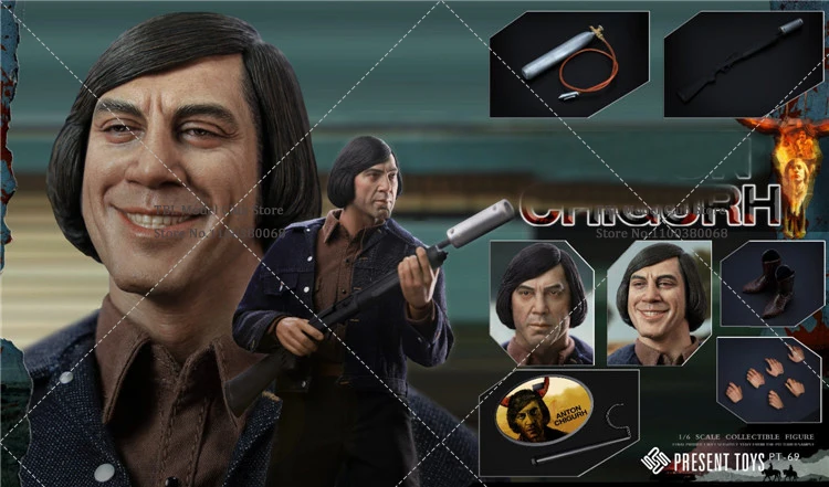 PRESENT TOYS PT-sp69 1/6 Scale Male Soldier Anton Mushroom Head Killer Javier Bardem Full Set 12inch Action Figure Doll