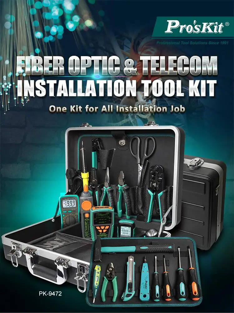 ProsKit PK-9472B PK-9472G Fiber Optic Telecom Installation FTTH Tool Kit Wth Optical Power Meter Fiber Stripper