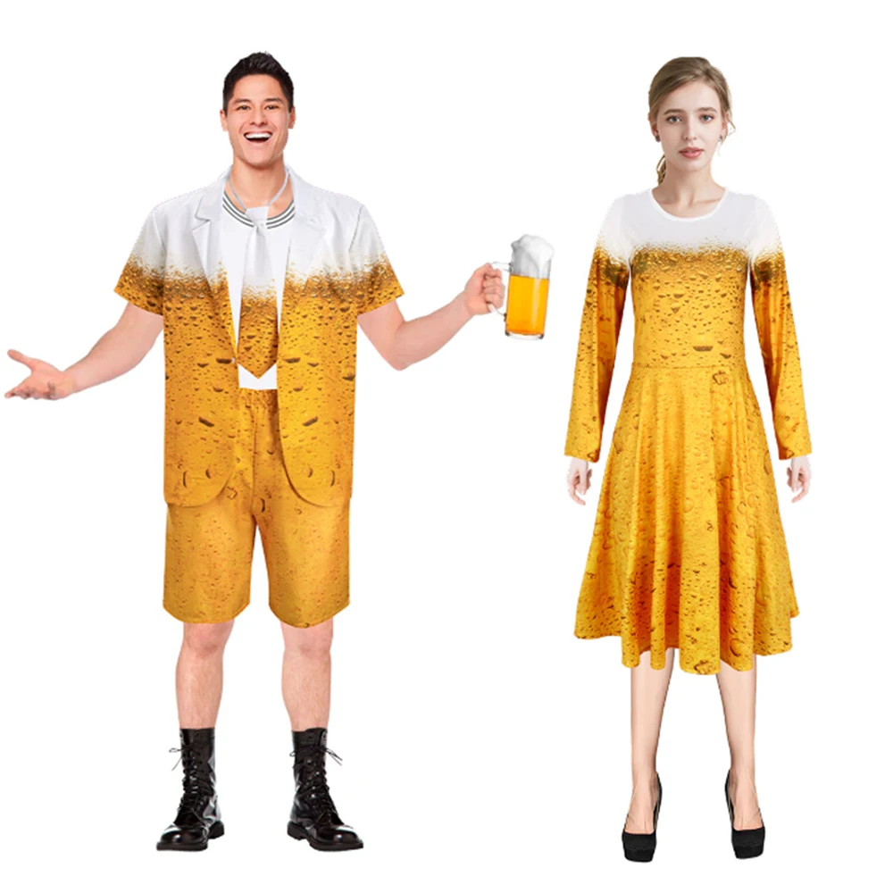 

2025 Fun Summer Beer Costumes: Men's Gradient Pint Set & Women's Beer Foam Dress | Oktoberfest, Festival, Themed Party Attire