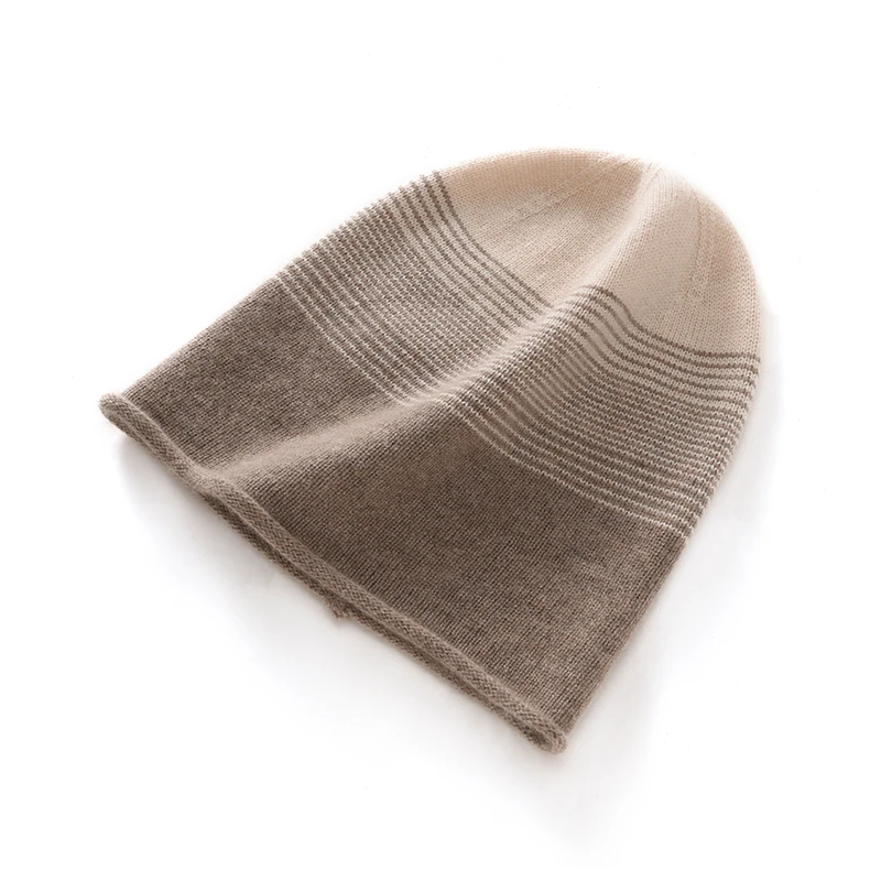 Fashion Color blocked Autumn and Winter New Women's Cashmere Knitted Curled Edge Hat Outdoor Soft Sticky Ear Protection Hat