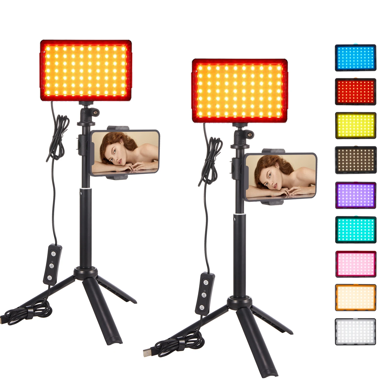 2-Pack Studio LED Video Light Streaming Lights Computer Light Camera Photo Lighting with Tripod Stand 9 Color Filters for video