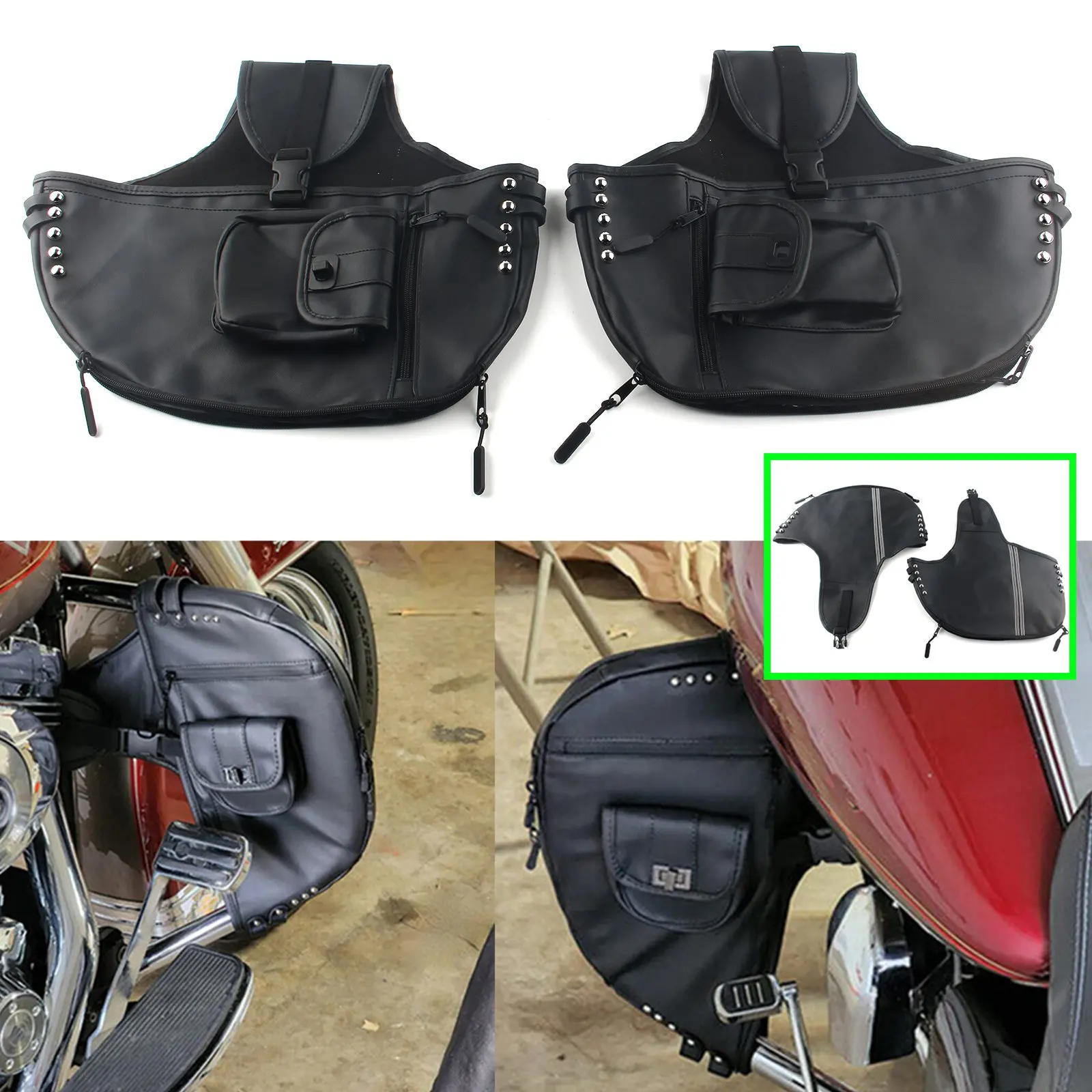 Motorcycle Soft Lowers Chaps Elephant Ears Leg Warmer Storage Bag For Harley Touring Sportster 883 1200 Street Glide FXDB FXDL