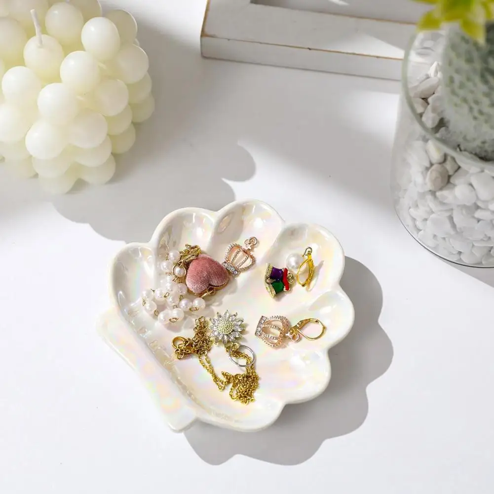 Ceramic Ring Holder Elegant Shell Jewelry Dish Tray for Engagement Wedding Rings Realistic Shape Compact Size Trinket Plate