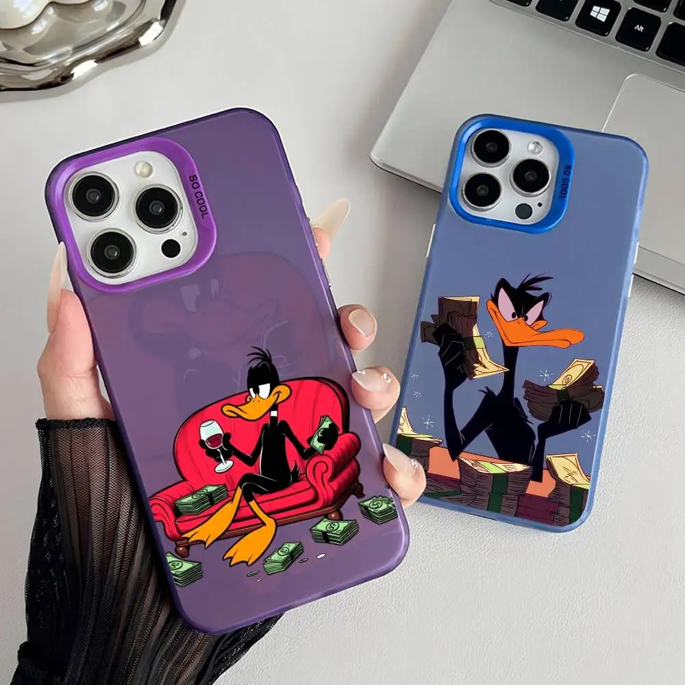 P-porky Daffy Cute Duck funda de teléfono para iPhone 16 15 14 13 12 17 Pro Max botón de Metal independiente galvanoplastia móvil