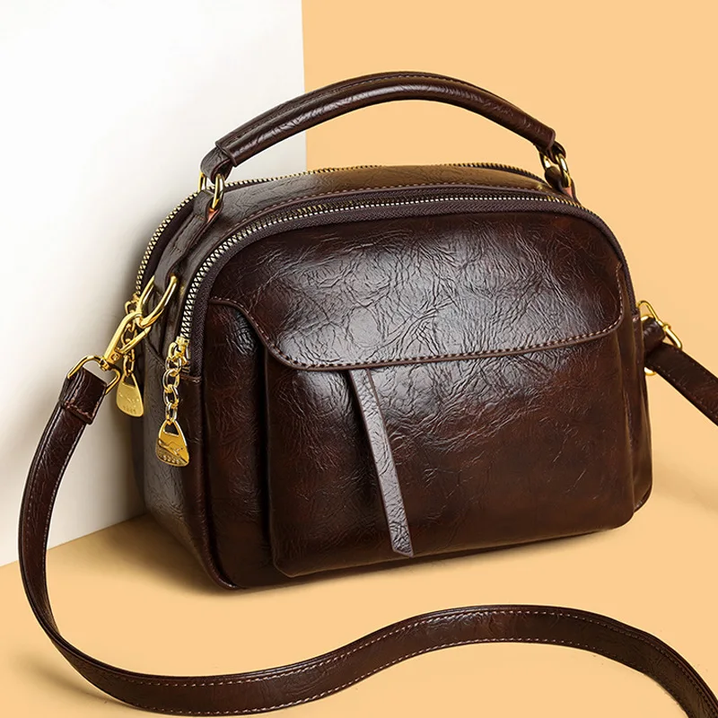 Retro portable small square bag women's bag 2026 new high-end casual multi-layer large-capacity shoulder messenger bag