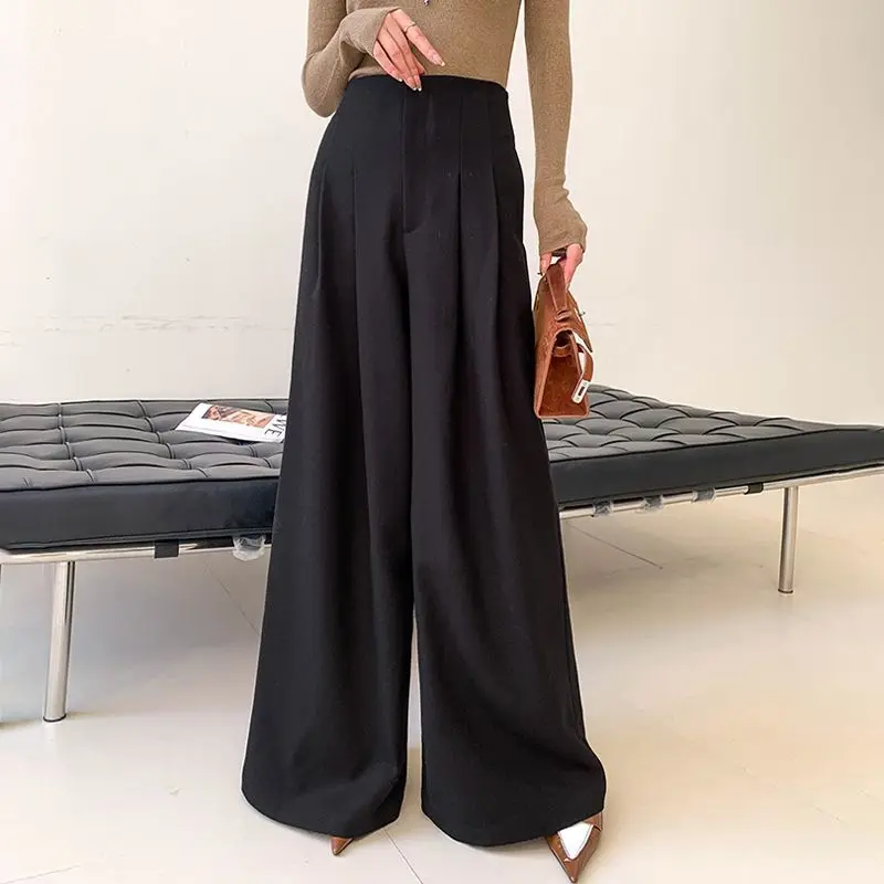 

Black Wide-Leg Pants Women's Pear-Shaped Slimming Suit Pant High Waist Pants Waist Tightening Wear Draping Mop Casual Trousers