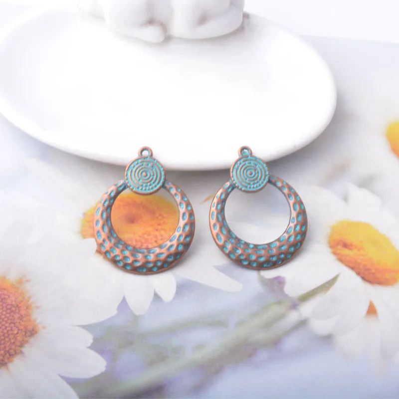 12 Stück/Set Ethnische Antik-Bronze-Anhänger für Schmuckherstellung, Vintage Runde Muschel Quadratische Boho-Anhänger DIY Damen-Ohrringe – Detail 9