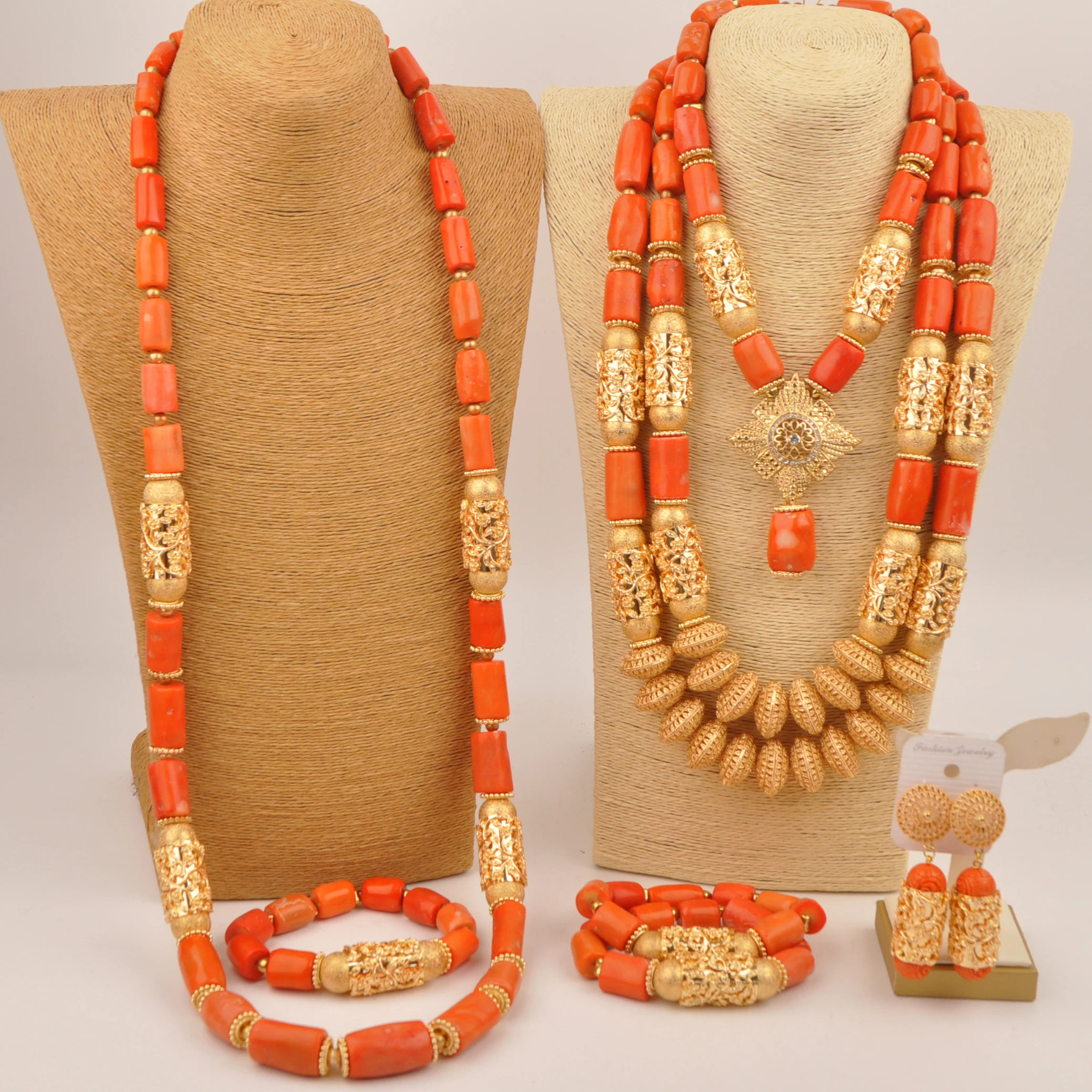 Nigerian Jewelry Set Natural Coral Pearl jewelry set Orange African bridal gift