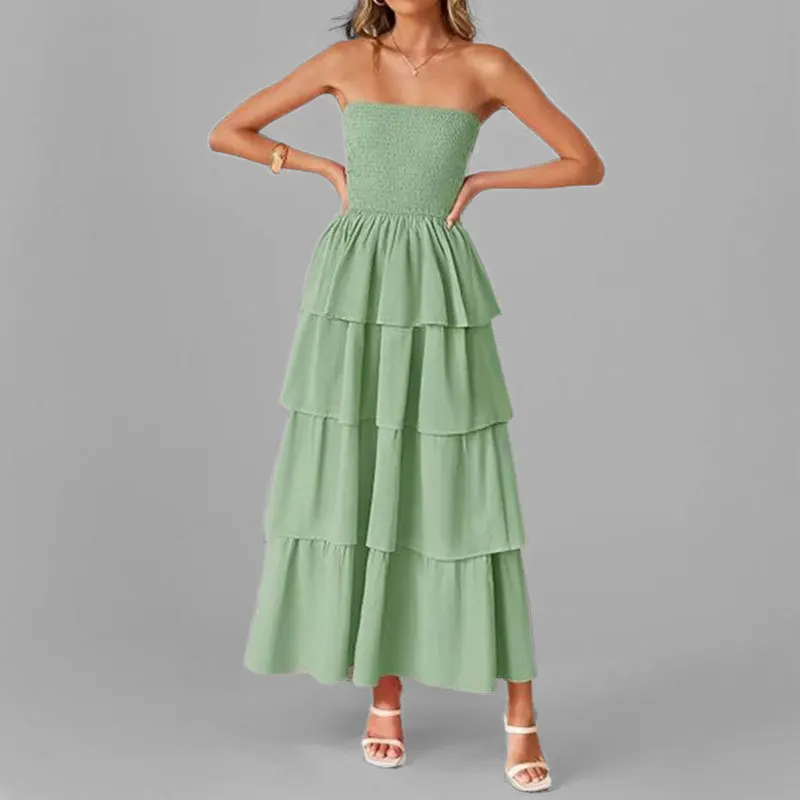 Ele Faionable Color Strapl Evening Dr Abito estivo da donna con gonna lunga a vita alta