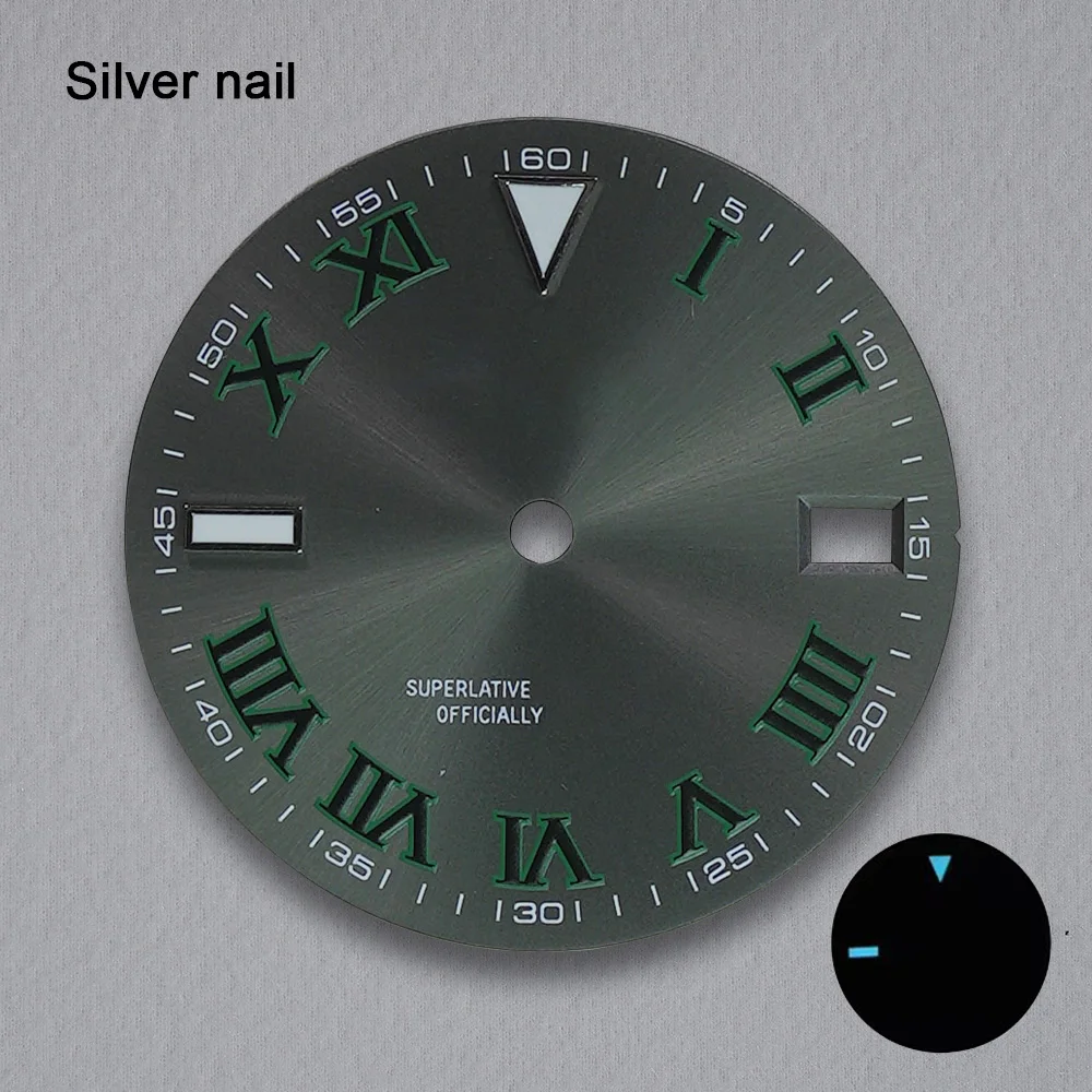 NH35 Dial 28.5mm Roman numeral Dial S Dial Blue Luminous For NH35 NH36 Movements Watch Accessories Repair