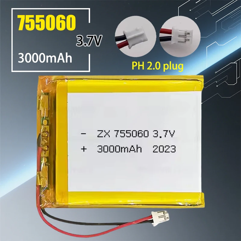 755060 Batería 3.7V 3000mAh Batería de polímero de litio Lipo Células de polímero de litio para banco de energía Tablet PC portátiles Instrumentos de belleza