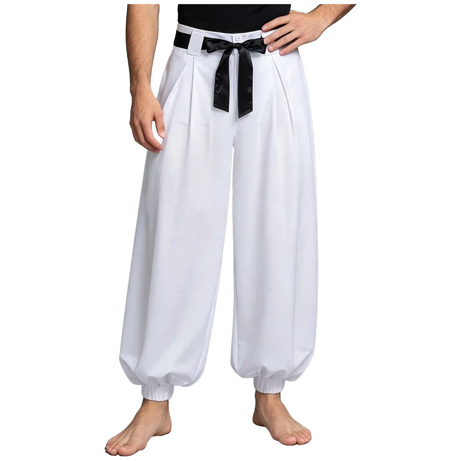 Pantalones Harem de Anime para Hombre, con Botones, Cierre de Cremallera, Pliegues, Bolsillos y Cinturón, para Cosplay, Halloween, Fiestas Temáticas y Uso Diario