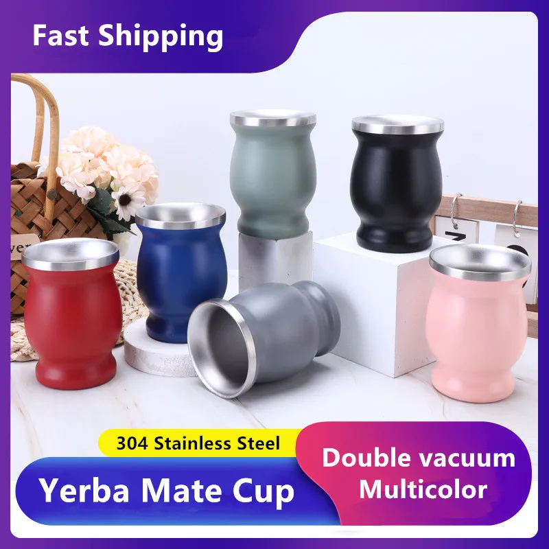 Stainless Steel Yerba Mate Cup 230ML KAA Double Insulated Cup Set With La bombilla And Brush South America Mate Tea Drinkware