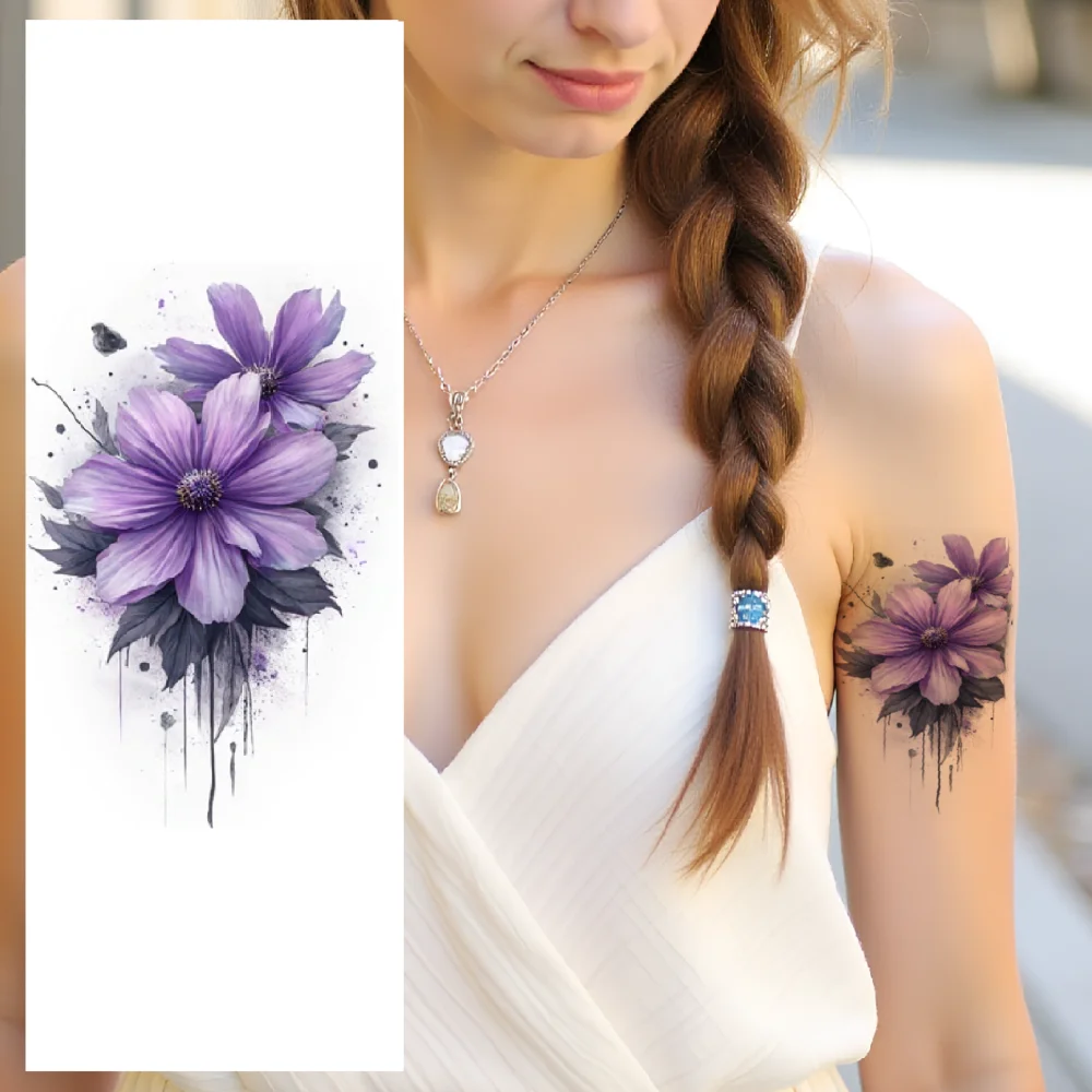 

9pcs Temporary Tattoo Waterproof Long-lasting Body Stickers Cherry Blossom Orchid For Arms Children Chest