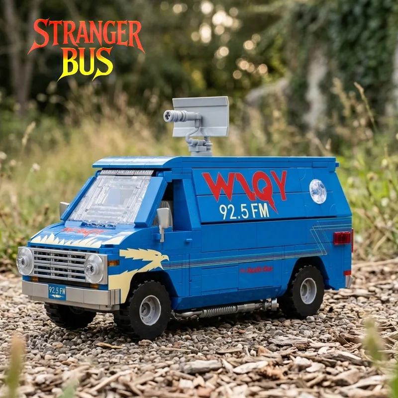 730PCS Retro Blue Vehicle Stranger Bus Building Blocks Toys Car Strange Van Mystery Town Bricks Collectible Gift for Adult Fans
