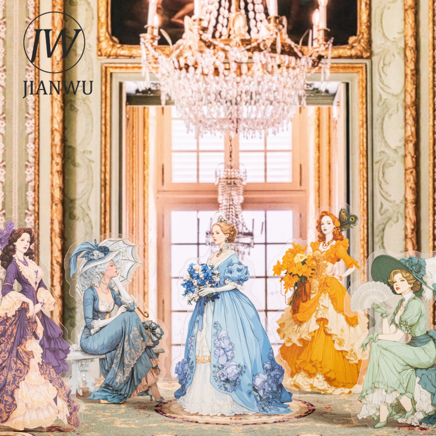 

JIANWU Rococo Banquet Series Vintage Character Landscape Material Collage PET Sticker Creative DIY Journal Stationery