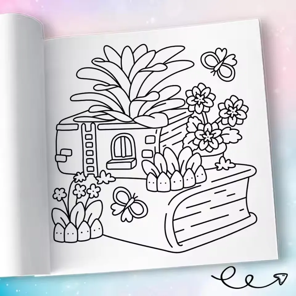 كتاب تلوين للكبار من TINY GARDENS - أنماط جريئة وسهلة ولطيفة، هدية رسم مريحة لحفلات أعياد الميلاد