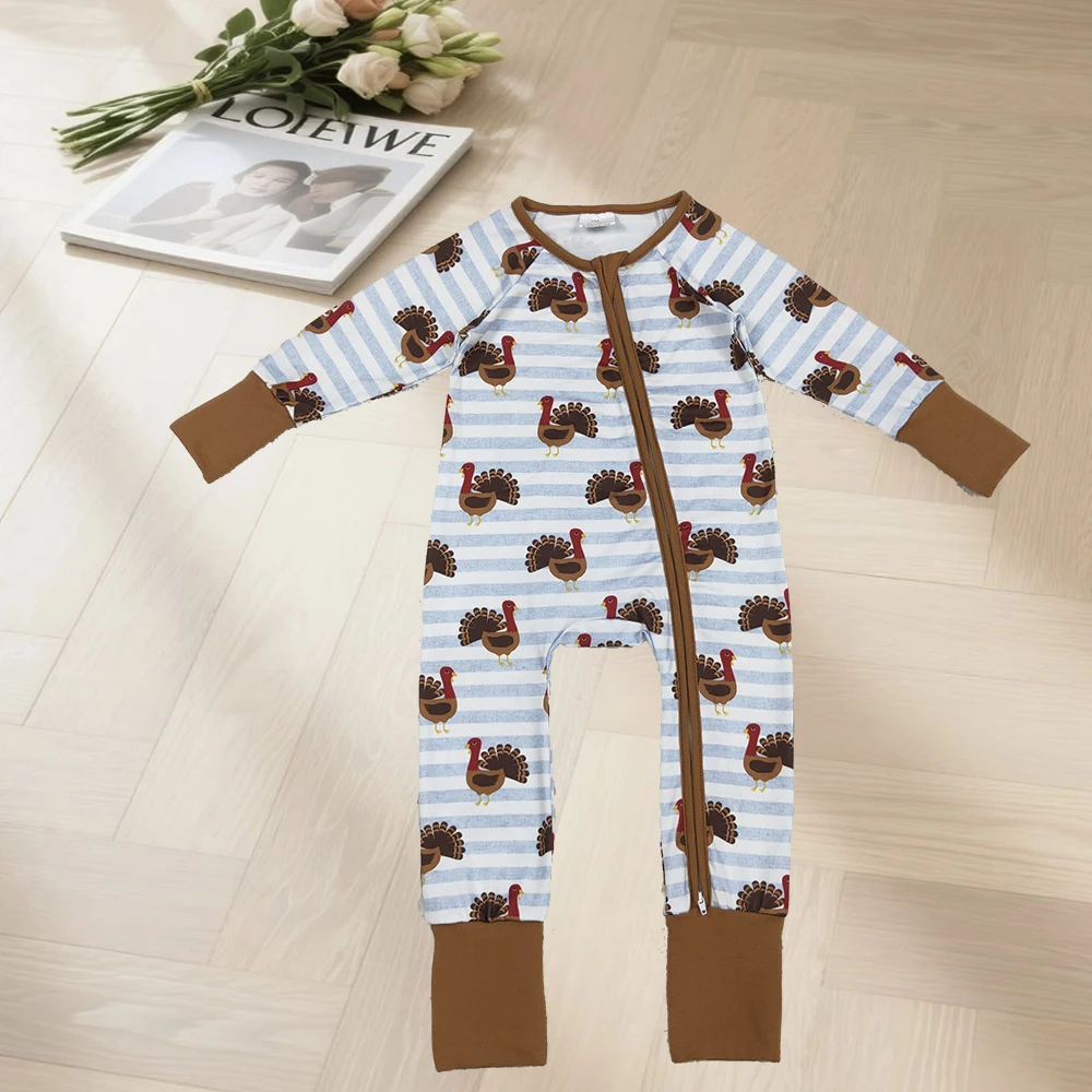 

10.18 зимние комбинезоны для маленьких мальчиков, детские комбинезоны на День Благодарения и Турция в полоску на молнии для маленьких мальчиков