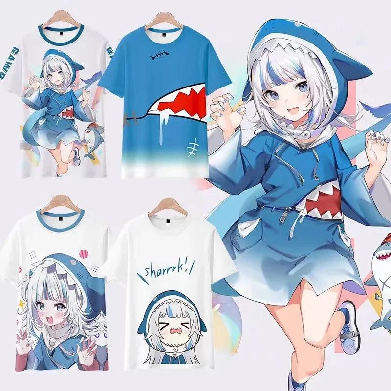 Hololive VTuber Gawr Gura Cosplay T-shirt 3D Printed Men Women Short sleeve Anime Tee Top Fashion Street Harajuku O-Neck T shirt