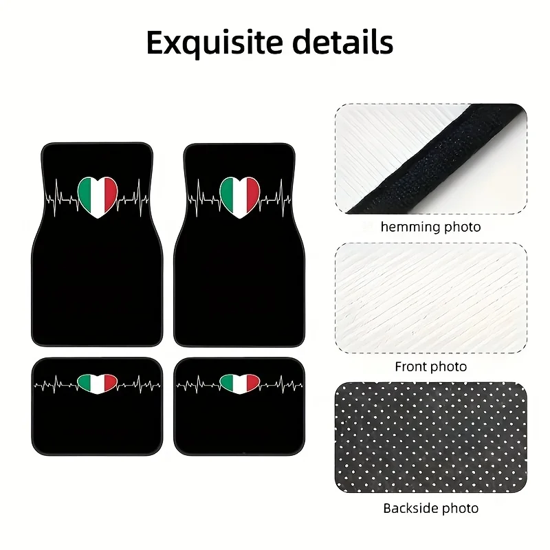 4pcs, Italian Heartbeat Minimalist Style Pattern Car Rubber Mats, Universal Anti-Slip Carpet, Easy To Clean, Pet-Friendly Interi