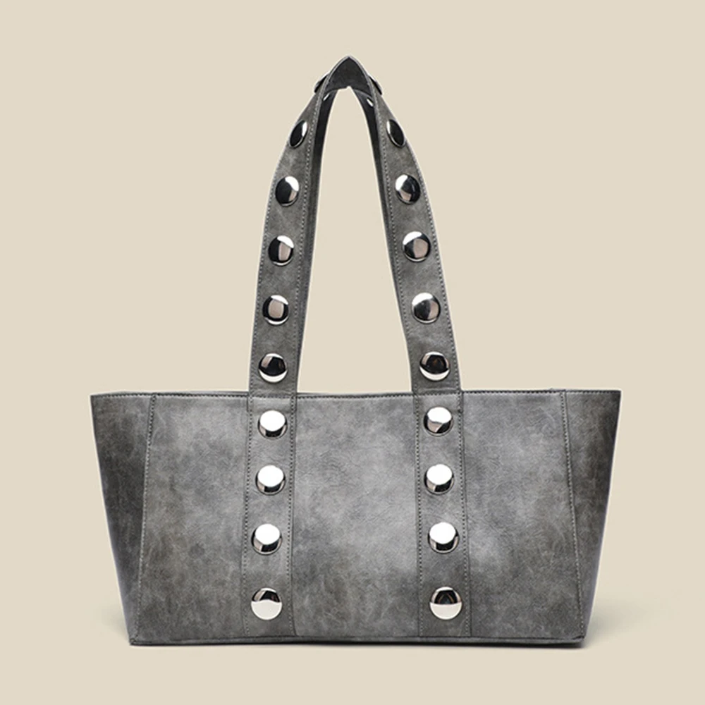 

Luxury Rivet Tote Bags for Women Fashion PU Leather Shoulder Bag High Quality Studded Handbags Female Commuting Shopper Purses