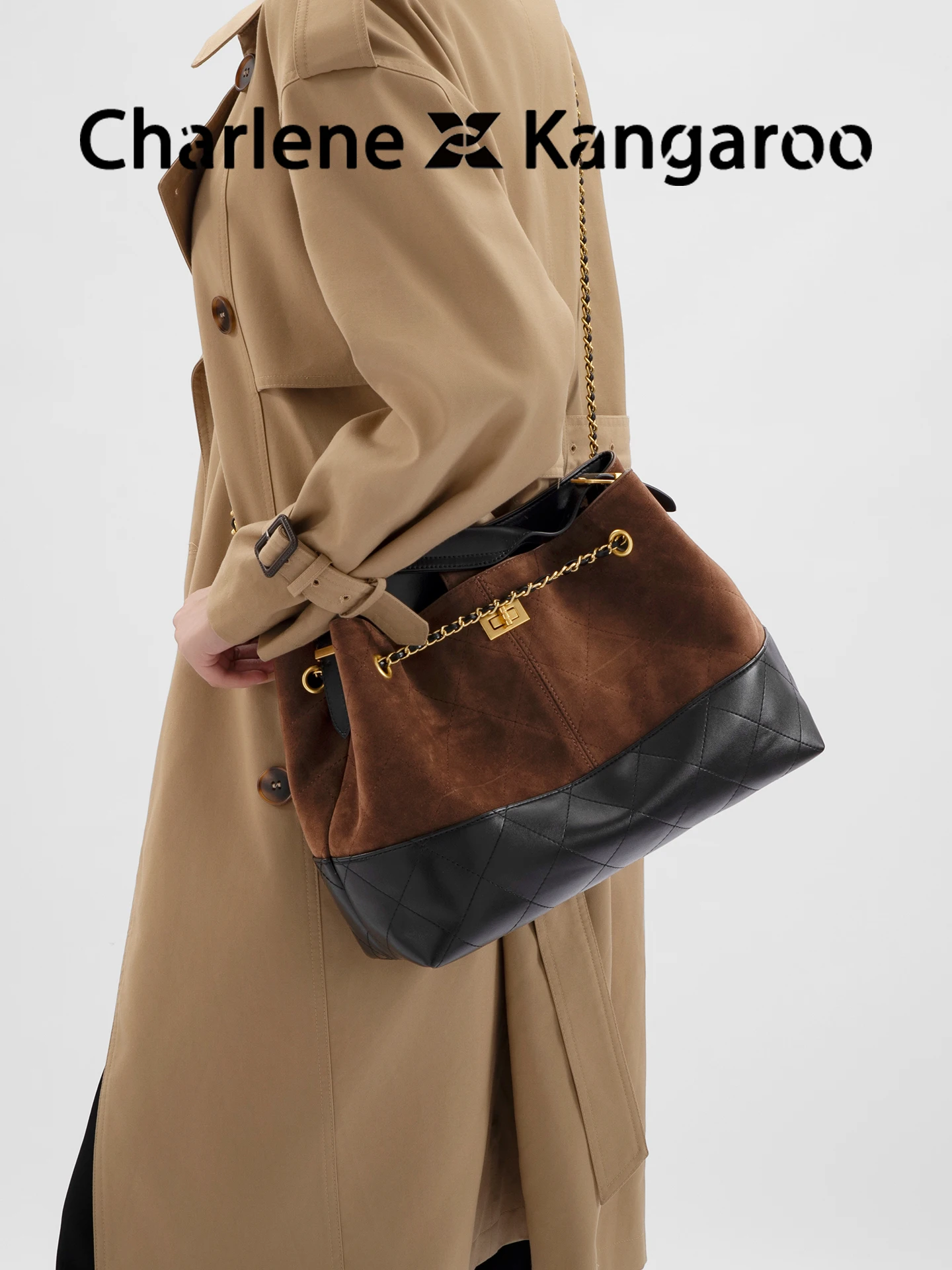 

Original Charlene&Kangaroo High-End Tote Bag Women's Vintage Large Capaci Crossbody Bag Rhombus Design Briti Sle Leisure