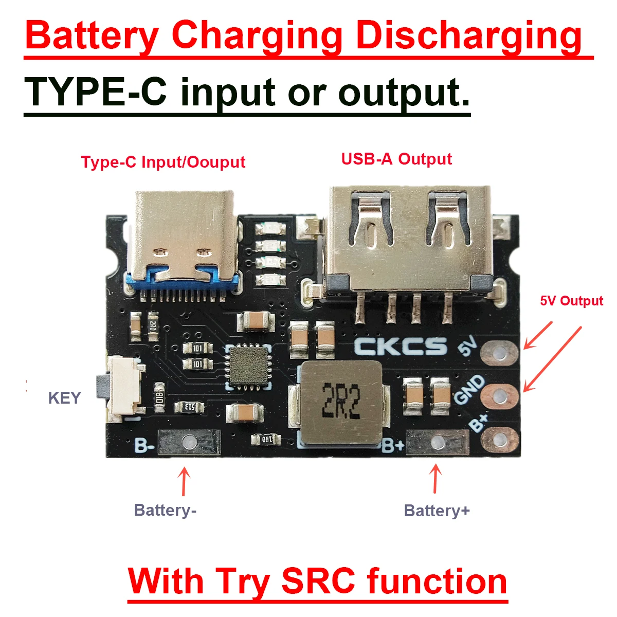 Type-C in/out 2.4A  Charge Discharge Charging Protection Board Boost Converter POWER USB 1S 4.2V 3.7V 18650 Lithium Battery