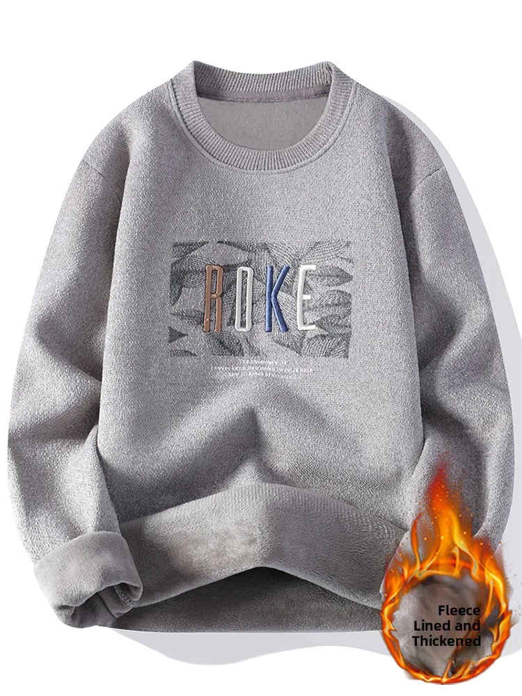 

Мужской вязаный свитер на зиму, утепленный, повседневный, с круглым вырезом, теплый шерстяной трикотаж для мужчин, повседневная одежда