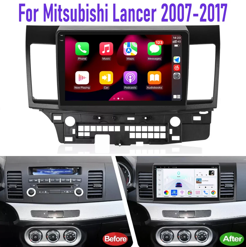 

10'' For Mitsubishi Lancer 2007-2017 Multimedia Player Apple Carplay Android 13 Auto Wireless GPS BT WIFI Navigation 4GB+64GB