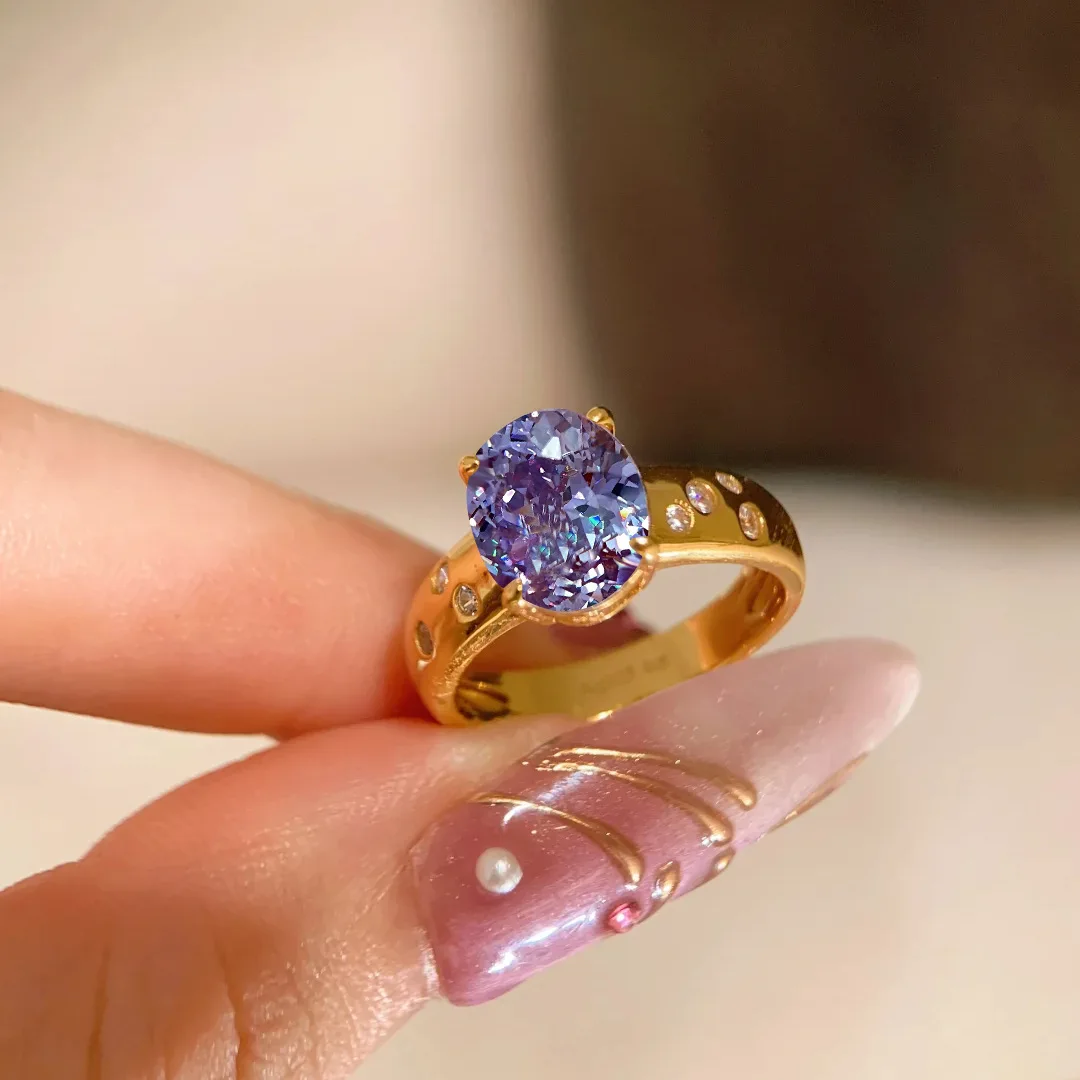 S925 Sterling Silber Ring Neun Lila Feuerringe Leichter Luxus Retro Lila Gas Donglai Taubenei Ring für Damen – Detail 4