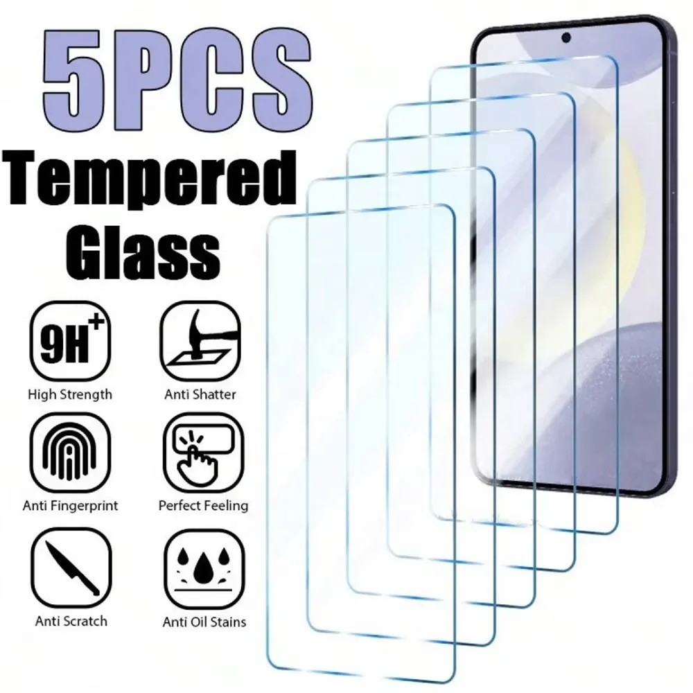 5 uds vidrio templado para Samsung S25 FE 5G S24 FE A56 A55 A36 A35 A26 A25 A15 A16 A17 A07 A05 A06 A12 A73 S21 FE vidrio protector