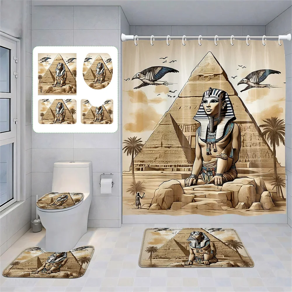 Home shower curtains bathroom Decora waterproof fabric non-slip bath mat water absorption curtain Modern Nordic Egypt pharaoh