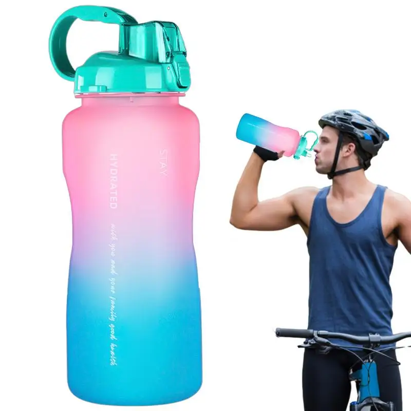 Water Bottle Time Marker Inspirational Time Marked Leakproof Water Bottle Gradient 2000ml Portable Straw Bottle Sport Drinkware