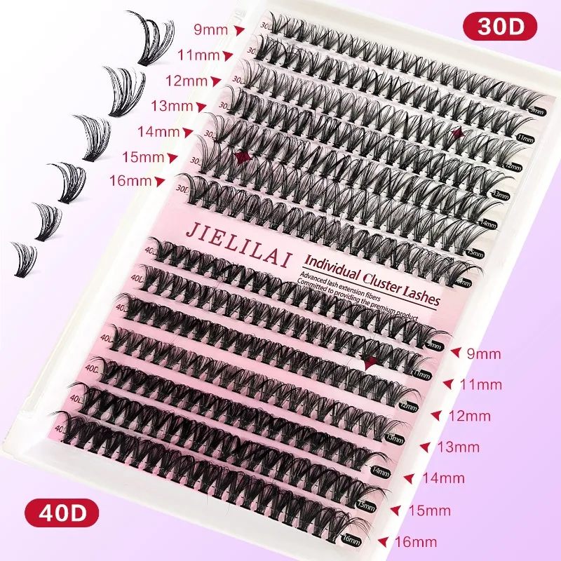 30D 40D Curl False Eyelashes DIY Lash Extension Kit 280pcs with Tweezers Glue Fake Eyelash Extension Kit Cluster Lashes Make Up