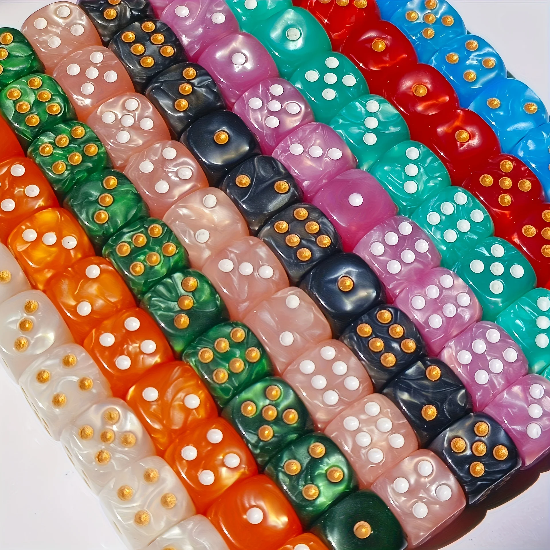 10pcs Mini Round Corner Pearl Pattern Dice, 12mm/0.472inch D6 Dice Set, Chess Game Accessories, Perfect Gift For Birthday