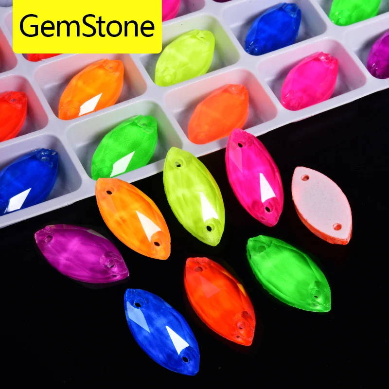 GemStone Neon Пришивные Стразы Блеск Конский глаз Шитье Стразы Алмаз для платья de novia Кристалл стразы для рукоделия