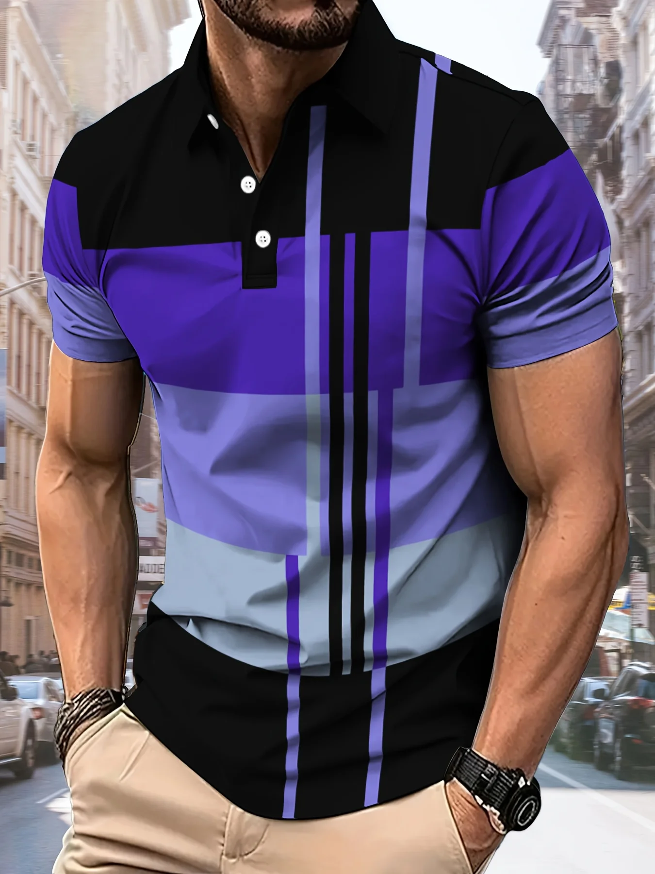 Men's Color Blocking Polo Shirt 3D Printed Outdoor Street Short Sleeve Printed Button Clothing Fashion Design Casual Breathable image 2