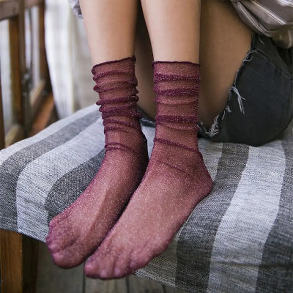 

Подарочные летние простые марлевые прозрачные модные блестящие шелковые чулочно-носочные изделия, носки в корейском стиле, женские тонкие носки