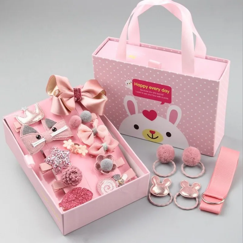 

Children's Gift Box, Bow Hair Accessories Set, Little Girl Hairpin 18-piece Set, Cloth, Baby Will Not Hurt The Hairpin.